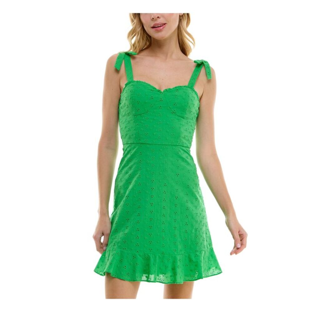 NWT BCX DRESS Womens Mini Dress Green Back Bow Accents Lined Juniors M